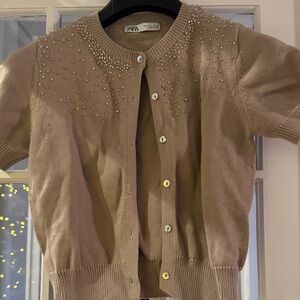 Zara Tan Beaded Cardigan